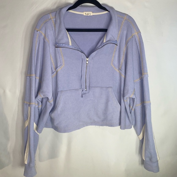 POL Light Blue Half Zip-Up with cream trim Oversized small - Picture 7 of 7